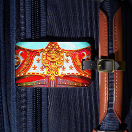 Gouden Carrousel Gezicht  Retro Carnaval Foto Bagagelabel