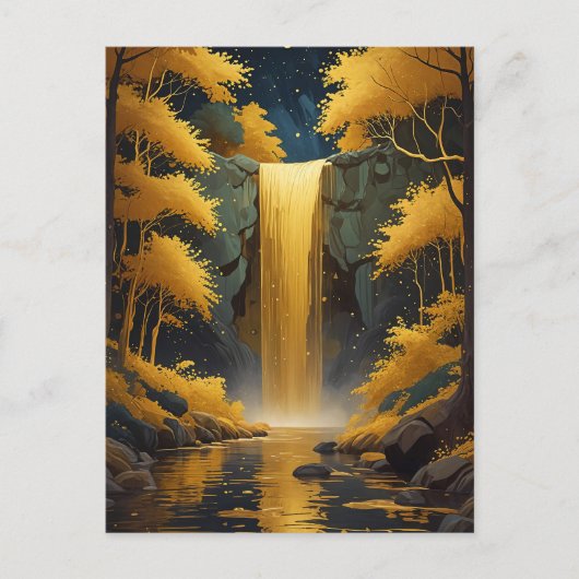 Gouden Cascade in het Glanzende Bos Briefkaart (Voorkant)