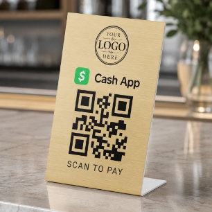 Gouden Cash App Scan om te betalen Tafelblad Displ Reclamebord Met Voetstuk