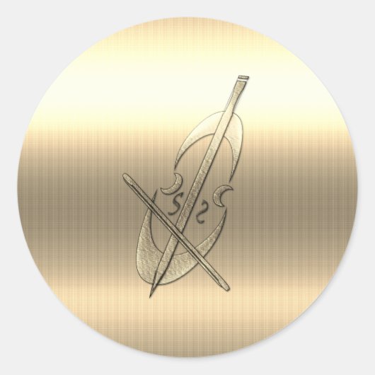 Gouden cello muziek ronde sticker (Voorkant)
