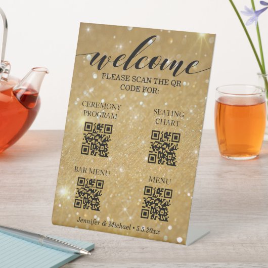 Gouden Ceremony&Seitting Chart&Bar Menu QR-code Reclamebord Met Voetstuk (Insitu)