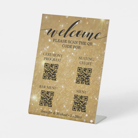 Gouden Ceremony&Seitting Chart&Bar Menu QR-code Reclamebord Met Voetstuk (Voorkant)