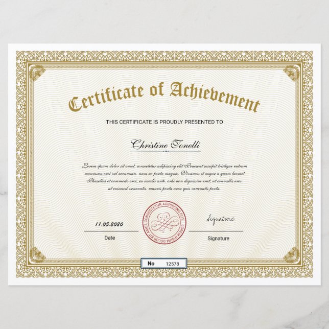 Gouden certificaat van prestatie (Voorkant)