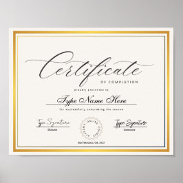 Gouden certificaat van voltooiing, diplomadiploma poster
