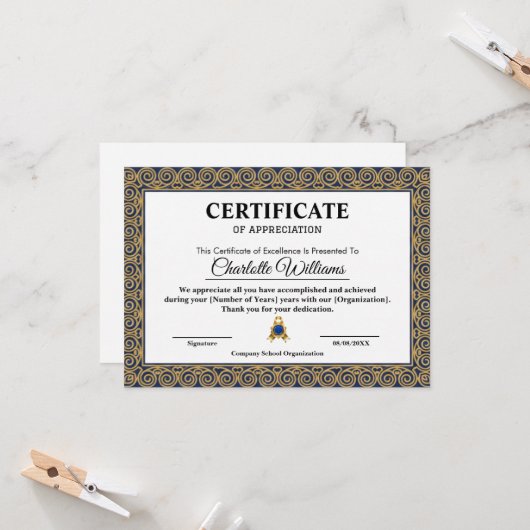 Gouden Certificaat voor Waardering van Bedrijfsmed Kaart (Voorkant / Achterkant in situ)