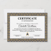 Gouden Certificaat voor Waardering van Bedrijfsmed Kaart (Voorkant)