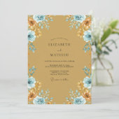 Gouden Cerulean Ranunculus Eucalyptus Bruiloft Kaart (Staand voorkant)