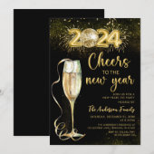 Gouden Champage juicht Nieuwjaar Eve Party 2024 Kaart (Voorkant / Achterkant)
