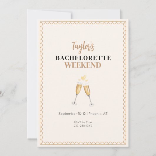 Gouden Champagne Bachelorette Weekend Uitnodiging (Voorkant)
