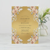 Gouden Champagne Blad Bruiloft Kaart (Staand voorkant)
