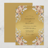 Gouden Champagne Blad Bruiloft Kaart (Voorkant / Achterkant)