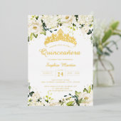 Gouden Champagne Bloemen Quinceanera Folie Uitnodiging (Staand Voorkant)