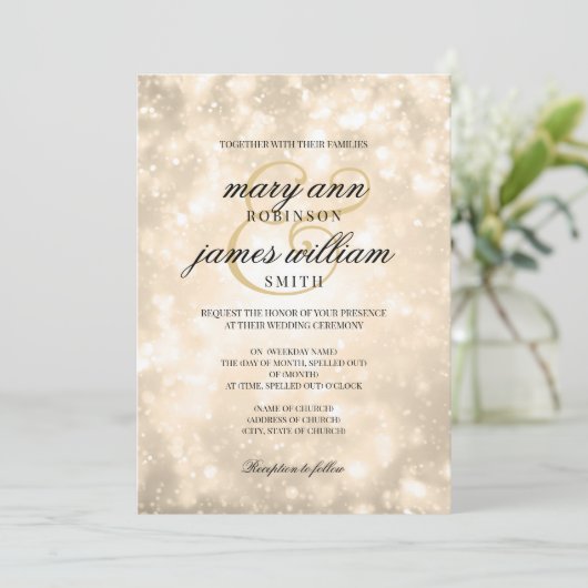 Gouden Champagne Bokeh Elegant Bruiloft Kaart (Staand voorkant)