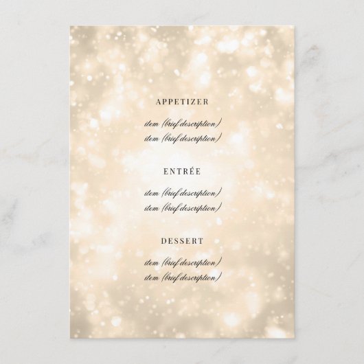 Gouden Champagne Bokeh Elegant Bruiloft Menu (Voorkant)
