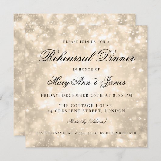 Gouden Champagne Bokeh Elegant repetitie diner Kaart (Voorkant / Achterkant)