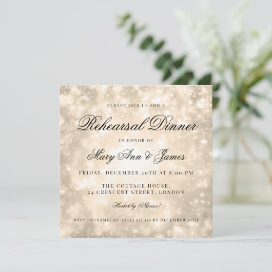 Gouden Champagne Bokeh Elegant repetitie diner Kaart (Staand voorkant)