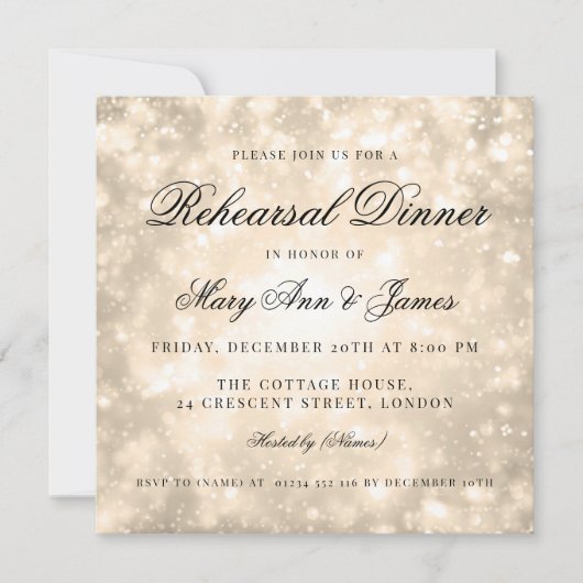 Gouden Champagne Bokeh Elegant repetitie diner Kaart (Voorkant)