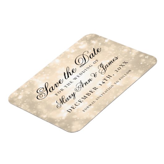 Gouden Champagne Bokeh Elegant Save The Date Magneet (Linkerzijde)