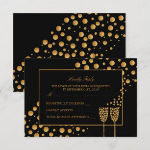 Gouden Champagne Bubbel Trouwfeest RSVP Kaart