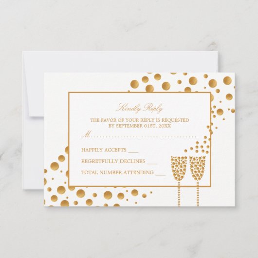 Gouden Champagne Bubbles Bruiloft RSVP Kaartje (Voorkant)