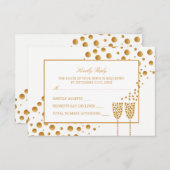 Gouden Champagne Bubbles Bruiloft RSVP Kaartje (Voorkant / Achterkant)