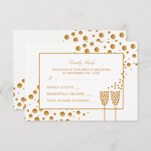 Gouden Champagne Bubbles Bruiloft RSVP Kaartje (Voorkant / Achterkant)