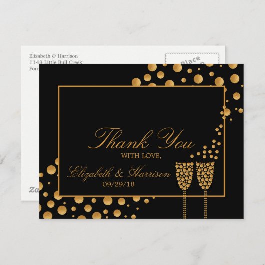 Gouden Champagne Bubbles Engagement Party Dank u Briefkaart (Voorkant / Achterkant)