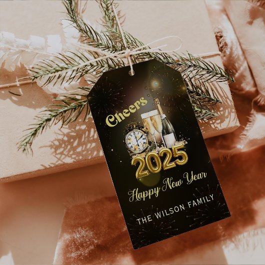Gouden Champagne Cheers Nieuwjaarsfeest 2025 Cadeaulabel