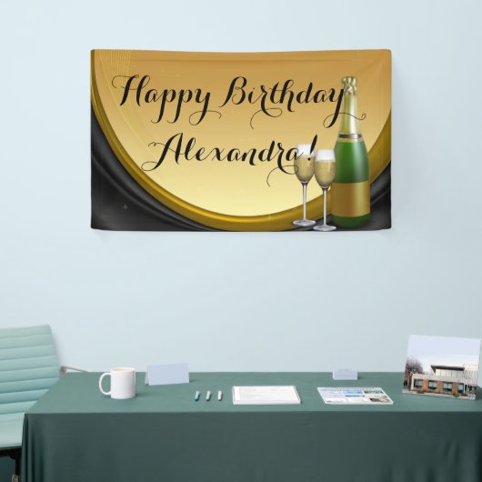 Gouden Champagne Custom Verjaardagsfeestbanner Spandoek (Beurs)