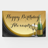 Gouden Champagne Custom Verjaardagsfeestbanner Spandoek (Horizontaal)