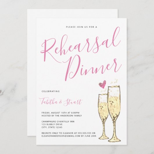 Gouden Champagne fluiten repetitie diner Kaart (Voorkant / Achterkant)