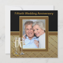 Gouden champagne foto 50ste verjaardagsfeestje kaart