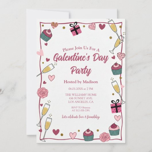 Gouden Champagne Galentine's Uitnodiging (Voorkant)