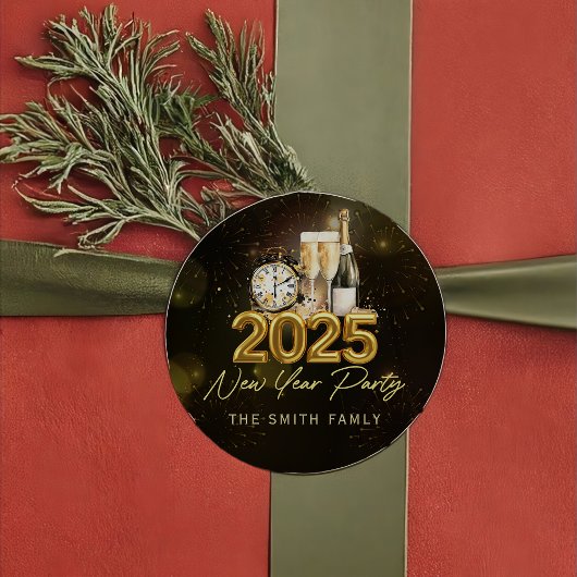 Gouden Champagne Gelukkig Nieuwjaar 2025 Sticker