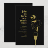 Gouden Champagne glas 2024 Oudejaarsavond feest Kaart (Voorkant / Achterkant)