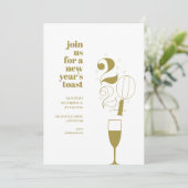 Gouden Champagne glas 2024 Oudejaarsavond feest Kaart (Staand voorkant)