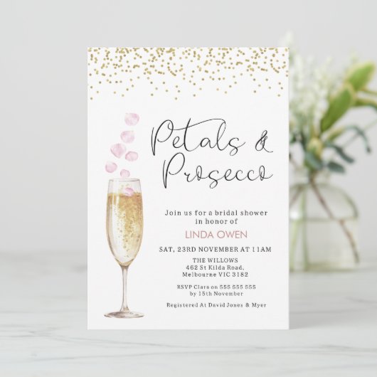 Gouden Champagne Glas Roos Petals Vrijgezellenfees Kaart (Staand voorkant)