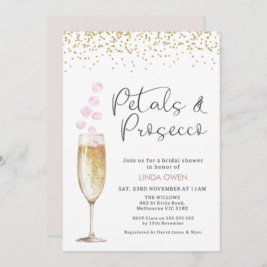 Gouden Champagne Glas Roos Petals Vrijgezellenfees Kaart (Voorkant / Achterkant)