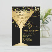 Gouden champagne glinstert Zwarte Oud en Nieuw fee Kaart (Staand voorkant)