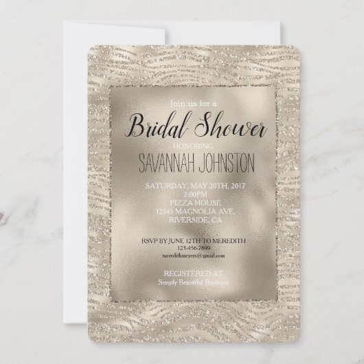 Gouden Champagne Glitter Zebra Print Vrijgezellenf Kaart (Voorkant)
