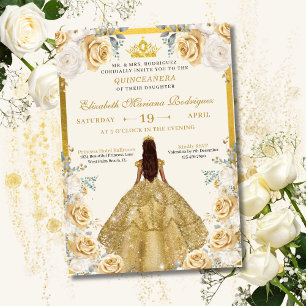 Gouden Champagne Jurk Tiara Prinses Quinceanera Kaart