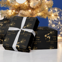 Gouden Champagne Klinkt Nieuwjaar Cadeaupapier