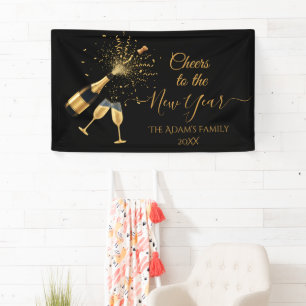 Gouden Champagne Klinkt Nieuwjaar Toe Spandoek