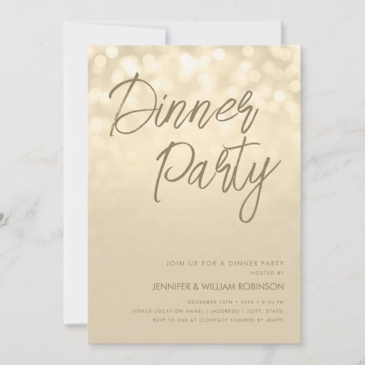 Gouden Champagne Licht Script Dinner Party  Kaart (Voorkant)