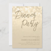 Gouden Champagne Lichten Script Dinner Party Kaart (Voorkant)