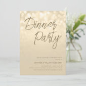 Gouden Champagne Lichten Script Dinner Party Kaart (Staand voorkant)
