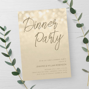 Gouden Champagne Lichten Script Dinner Party  Kaart