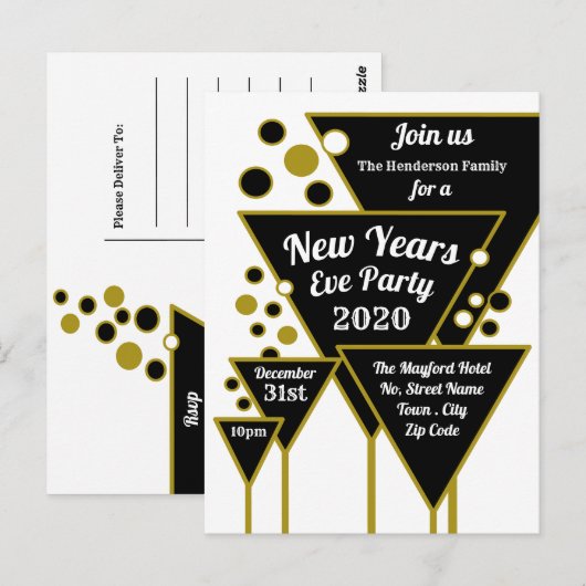 Gouden Champagne, Nieuwjaarsfeest Uitnodiging (Voorkant / Achterkant)