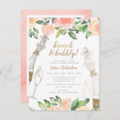 Gouden Champagne & Perzik Rozen Vrijgezellenfeest  Uitnodiging Briefkaart (Voorkant / Achterkant)