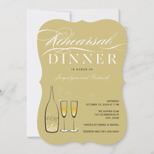 Gouden champagne proefhuwelijksdiner uitnodiging (Voorkant)